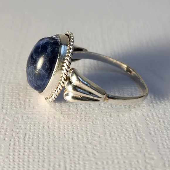 NIB Semi VTG 925 Lapiz Azuli Scroll Cocktail Ring Sz 7 - Picture 4 of 16